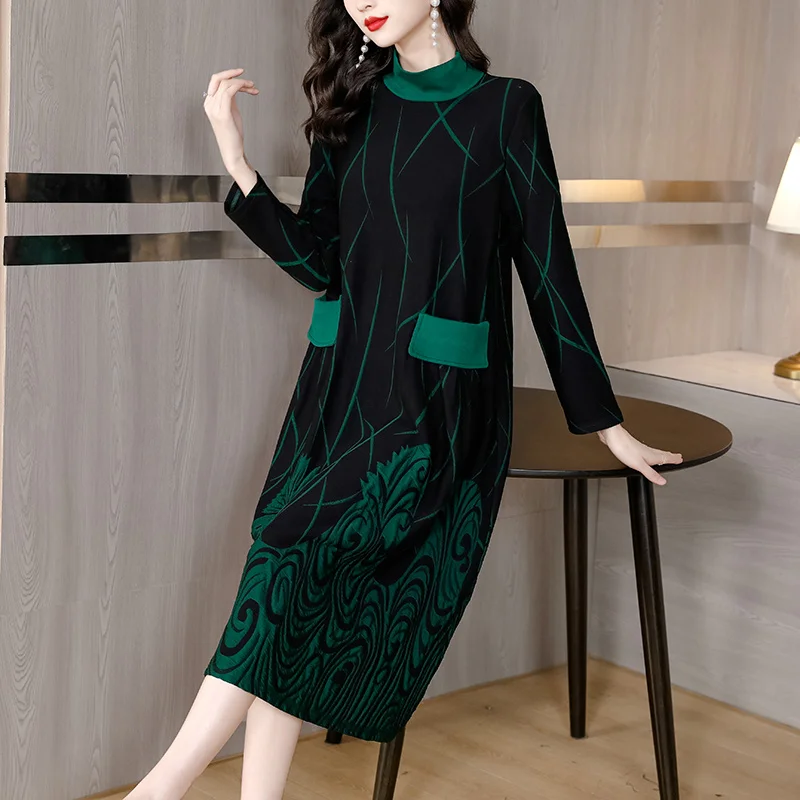 

Jacquard Patchwork Velvet Dress Vintage Spring And Autumn Women's Long Sleeve Elegant Fashion Korean Style Clothes