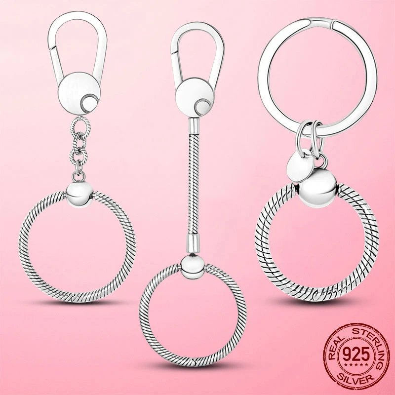 925 Sterling Silver Keychain Charm Pendant Fit Pandora Bracelet DIY