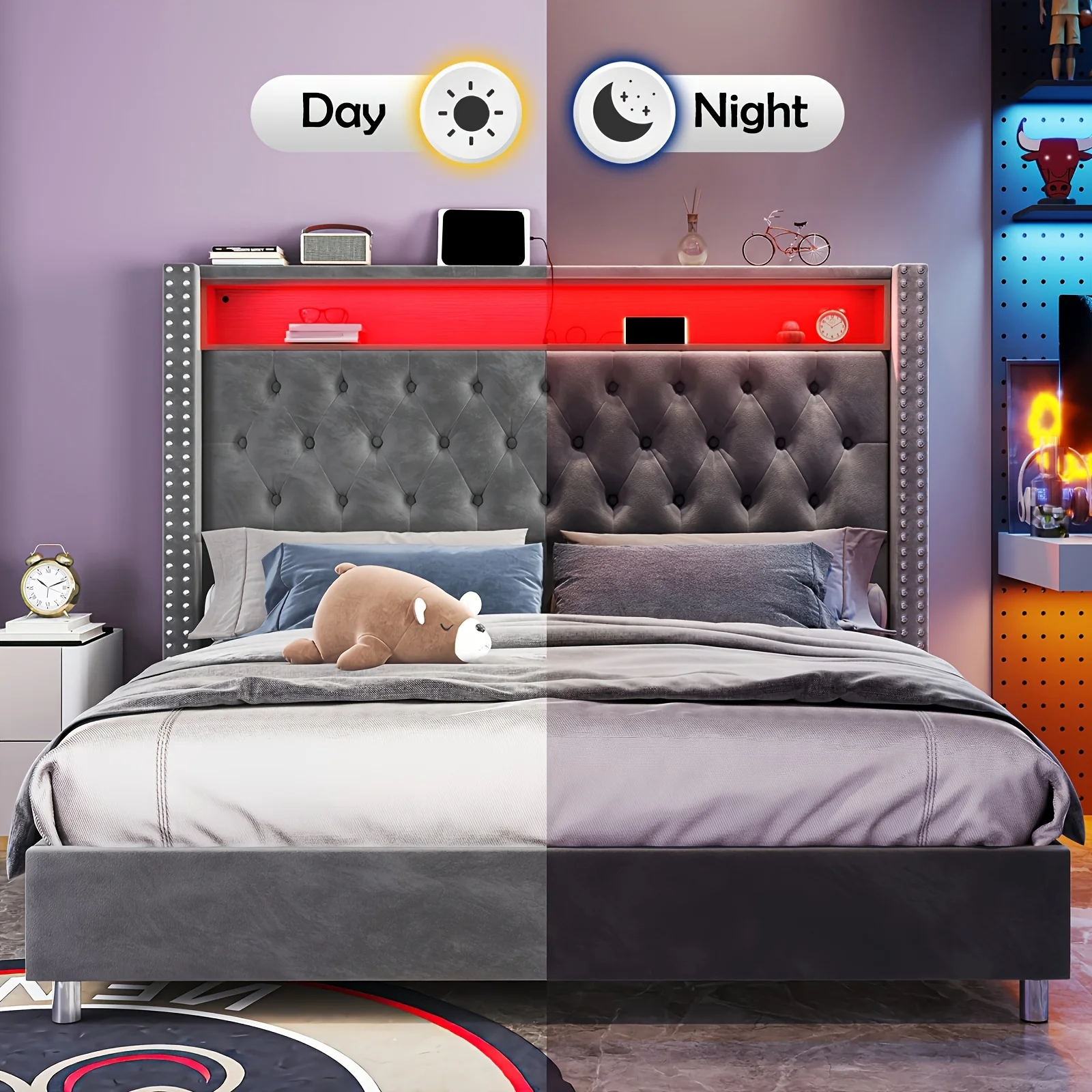 LED Upholstered Bed Frame 3