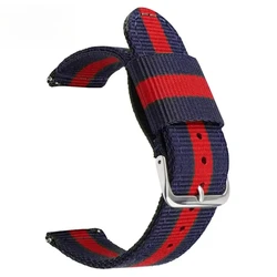 Universal Striped Nylon Canvas Watch Strap with Quick Release - Unisex, Multiple Sizes - 22mm (49 silver)