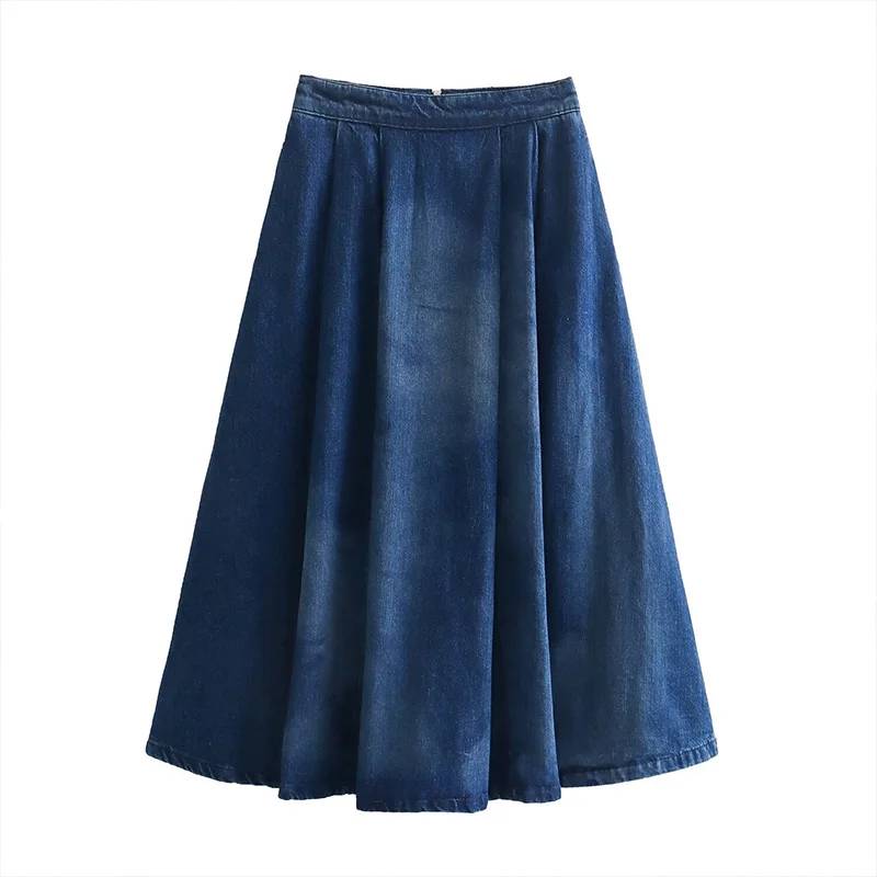 

Women's 2024 Summer New Fashion Clown Style Denim Midi Skirt Vintage Women's Zipper Long Skirt High Waisted Mini Half-body Skirt