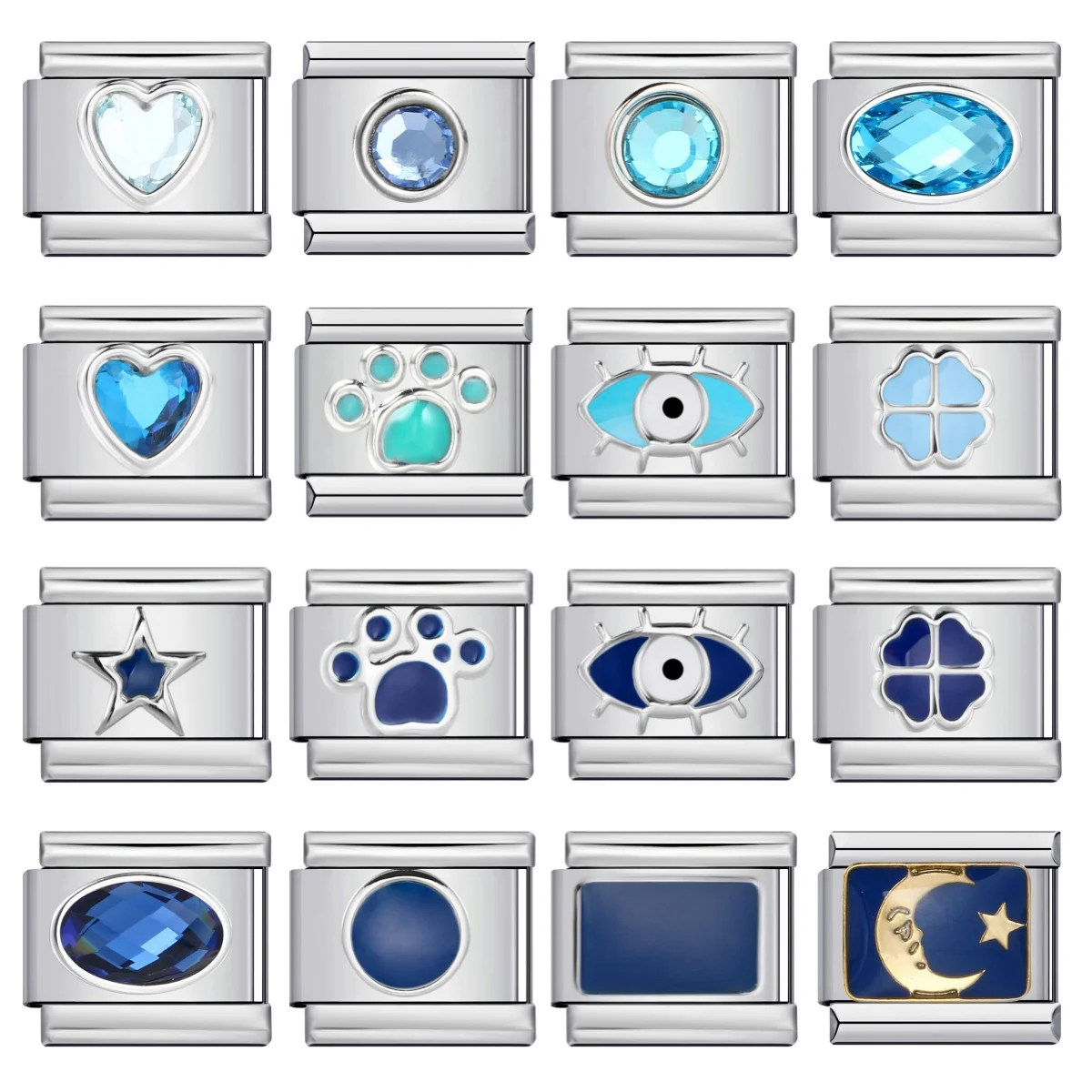Charm-Armreifen, italienische Glieder, passend für 9 mm Edelstahl, Damen und Herren, Schmuck, DIY-Herstellung, blaue Serie, Liebesherz, runde Augen, Armband, Geschenk – Detail 1