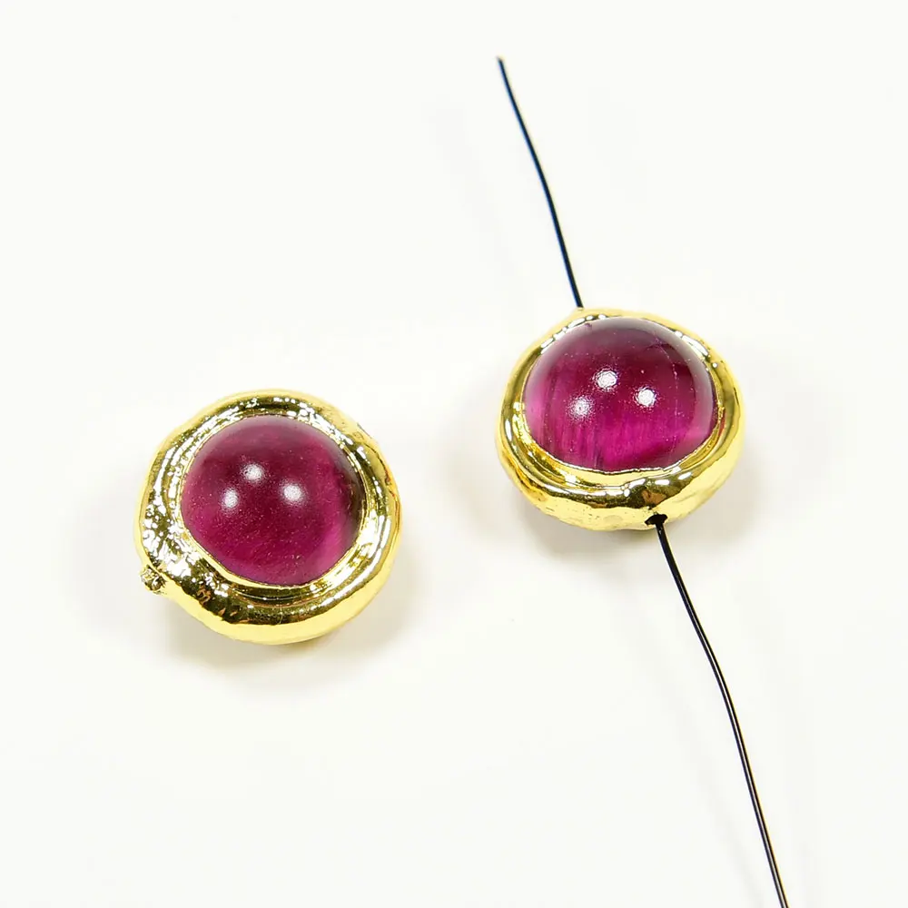 APDGG 10Pcs 16MM Fuchsia Tiger Eye Coloured Glaze Loose Beads Gold Plated Connector Spacer Beads For Necklace Jewelry DIY