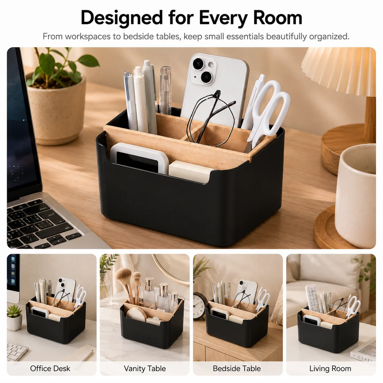 Elegant Wooden Desk Organizer: Pen & Pencil Holder and Multifunctional Storage Box