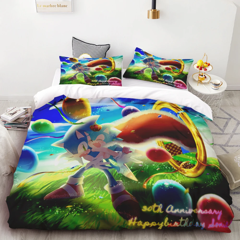 thumbnail image 1 of Funda nórdica Sonic 3D Exquisito juego de cama con estampado digital de dibujos animados Anime Edredón cama juvenil Decoración del hogar Regalo para niños, 1 of 4