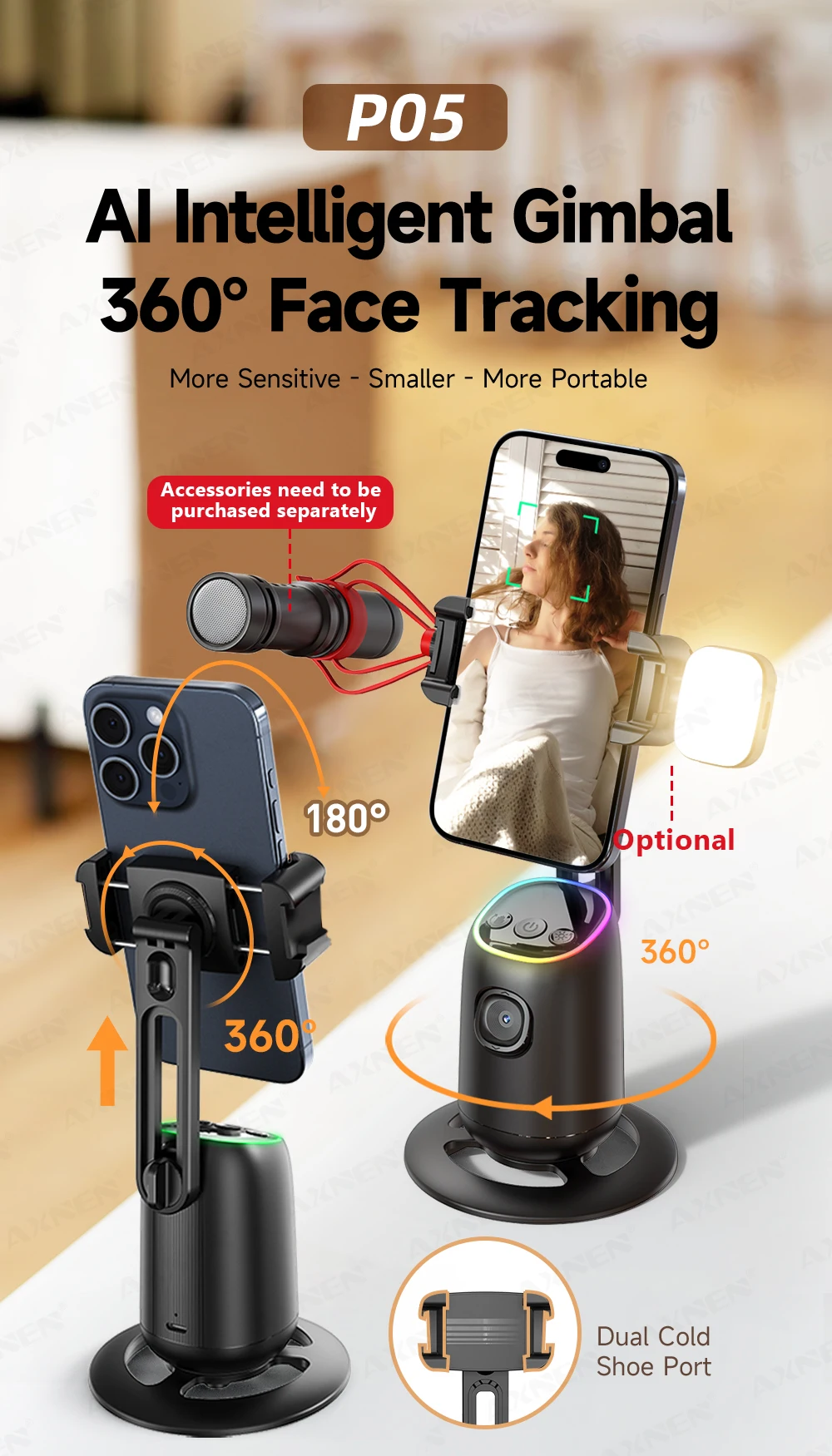 360°Rotating P05 AI Face Tracking Desktop Gimbal Stabilizer Intelligent Follow Shoot Gesture Control