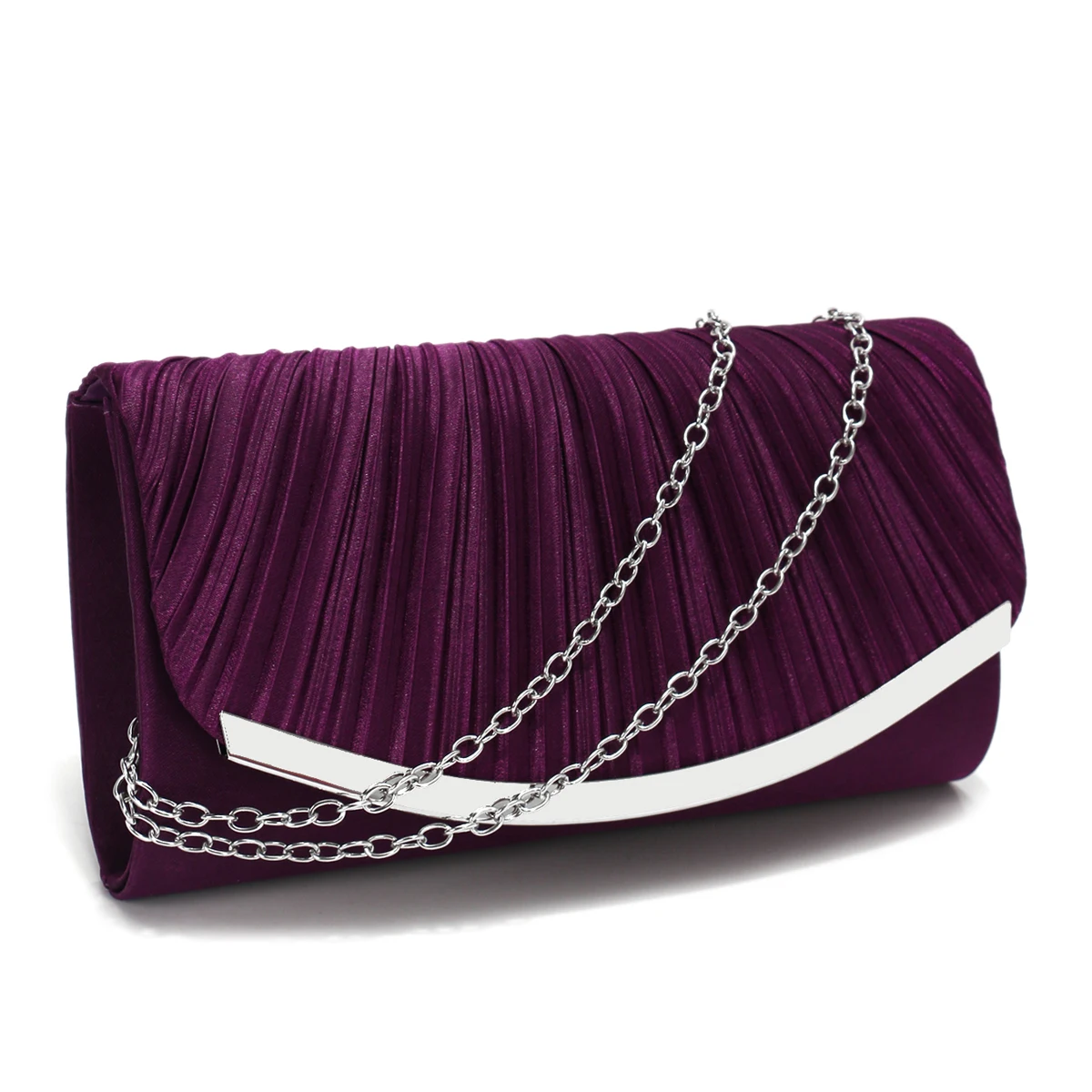 Glitter Satin Evening Clutch Handbag with Metal Chain