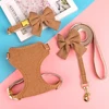 3pcs/set Dog Collar Harness and Leash Cute Bowknot Dogs Buckle Collars Pet Vest Harness Lead Leash Small Medium Dogs Pink Bowtie 4
