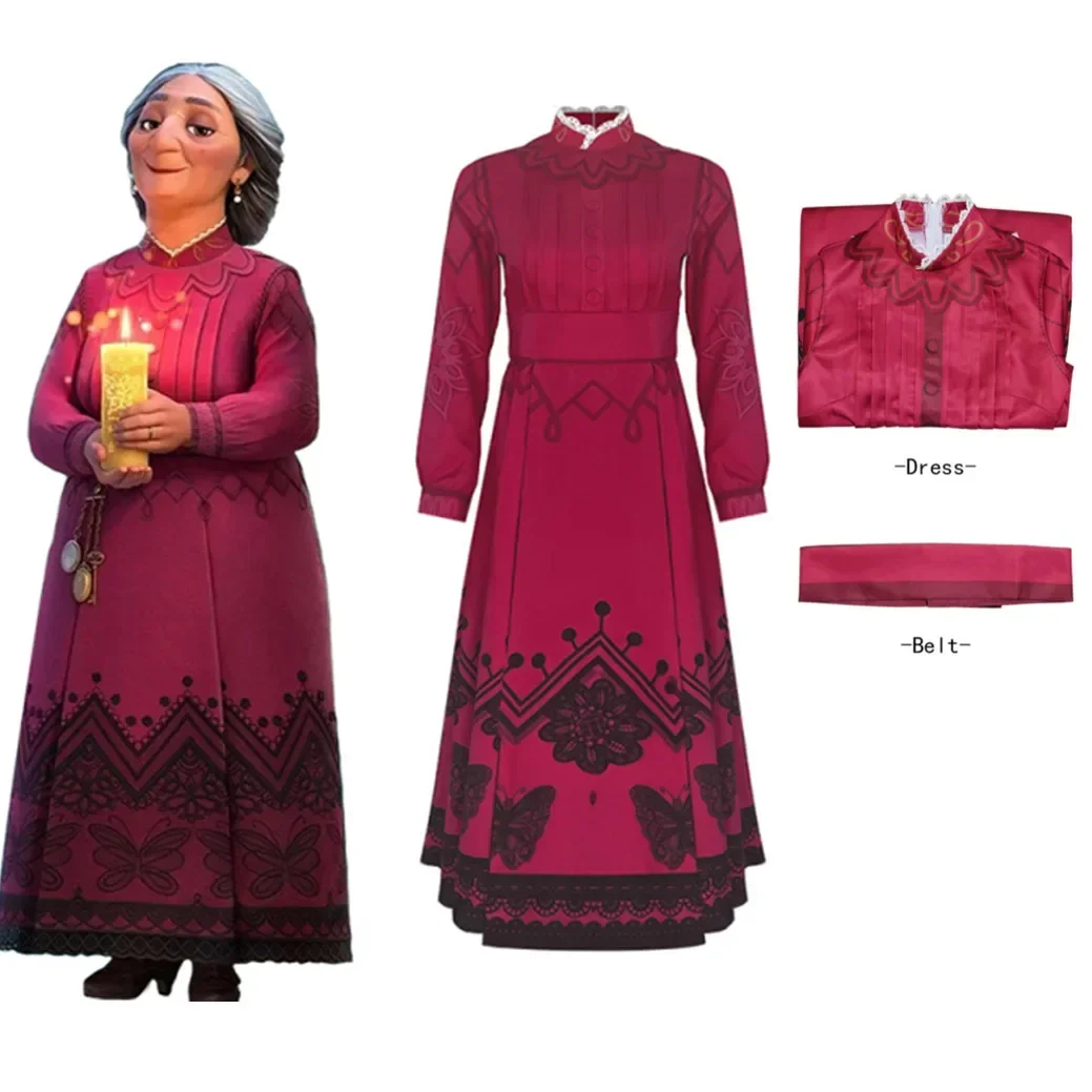 

Anime Movie Madrigal Cosplay Costume Abuela Alma Adult Kids Women Red Clothes Girls Dress Fancy Dress for Hallowee Suit