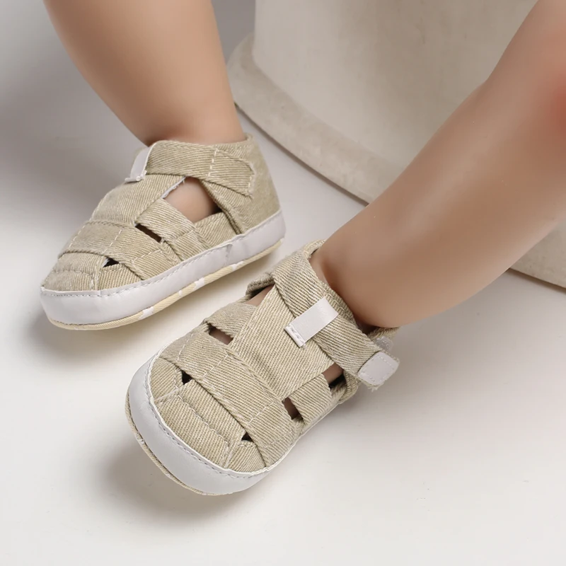Newborn Boys And Girls Baby Shoes Fashion Canvas Soft Soles First Walking Shoes Breathable Sandals Popular Summer Beach Shoes 6