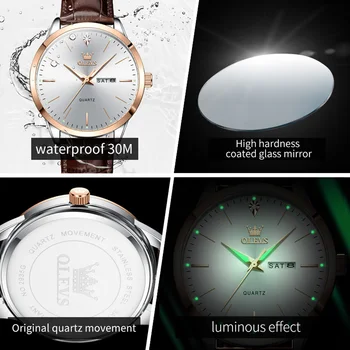 OLEVS Men's Watch Brand Business Waterproof Luminous Week Date Quartz Watch Fashion Leather Strap Classic Luxury Men's Watch 4