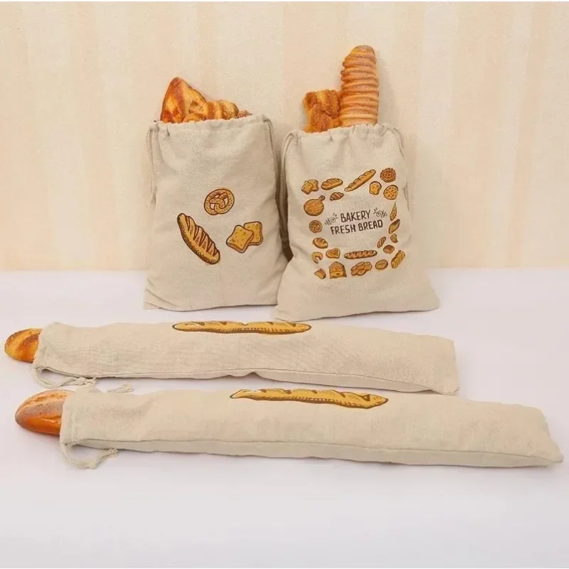 Portable Linen Bread Bags Reusable Homemade Drawstring Loaf Bag Kitchen Storage Bread Large Washable Storage Bag Food Organizer