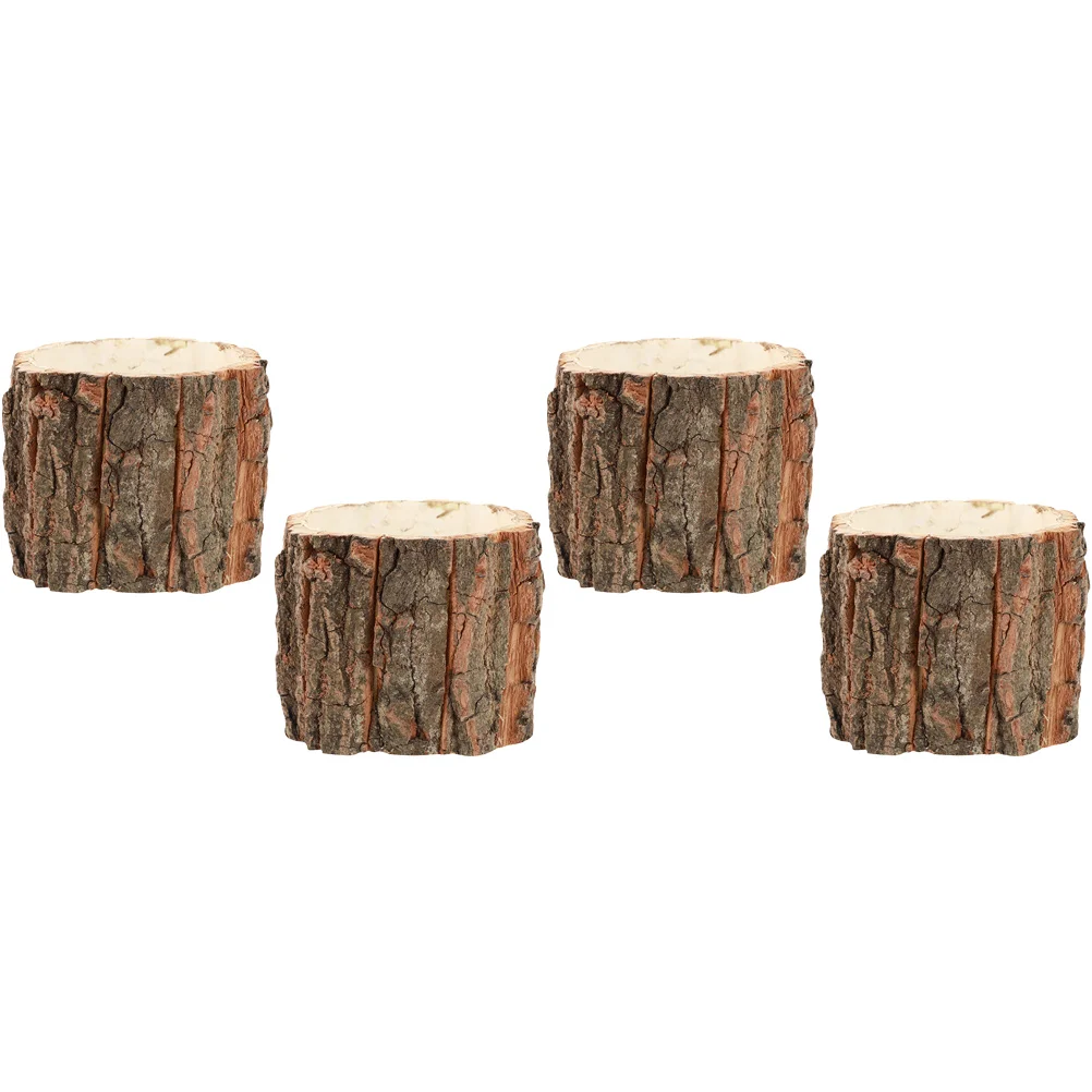 

Decorative Pastoral Style Waterproof Bark Flower Bucket Arrangement Box Pot 4pcs (small Size 9cm*8cm) Pots Wooden Home Flowers