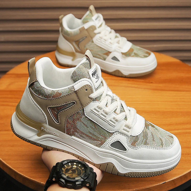 

Fashion Mixed Color Versatile Men's Shoes Trendy Comfortable Lace-up Casual Sneakers Shock-absorbing Non-slip Male Sports Shoes