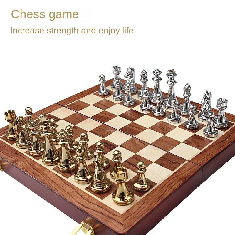 Wooden Metal Metal Pieces Children Adult Set Game Chess Chess Chessboard  Toy High With And Quality Medieval Family 32 Gift