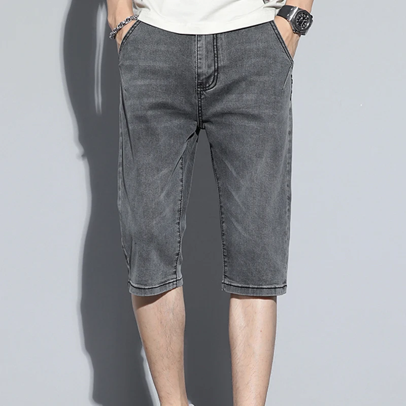 Trendy Summer Thin Denim Short Jeans For Men's Korean Slim Fit Leggings Trendy Men 7 Point Pants High Quality Brand New Shorts 2