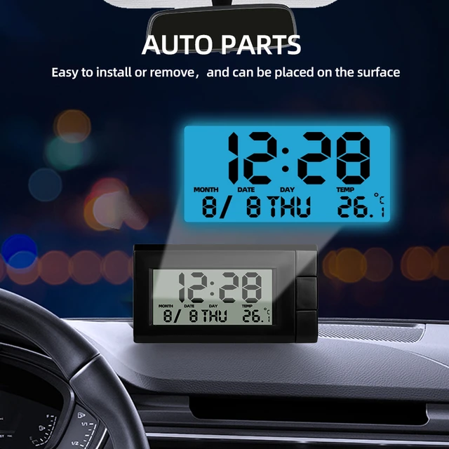 Tragbare Solar Auto Digital LCD Uhr & Temperatur Display Auto-Dashboard  Uhren Hintergrundbeleuchtung Elektronische Bildschirm Temperatur Uhr -  AliExpress