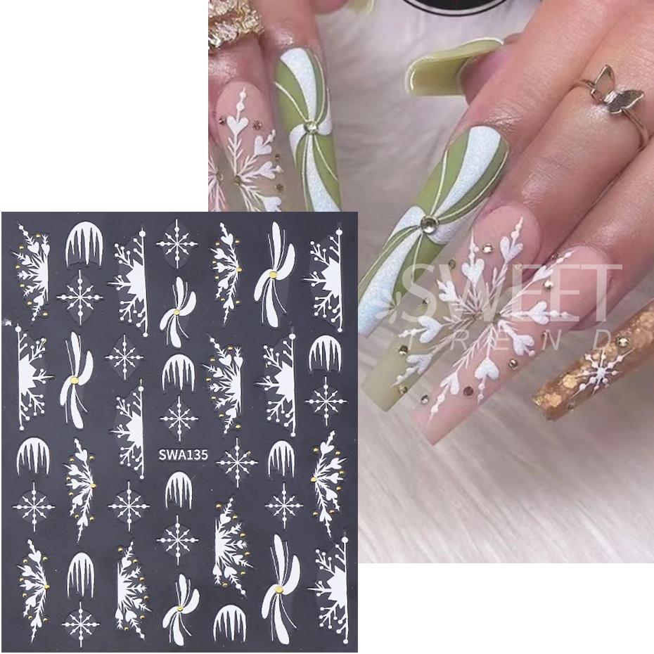 2pcs Christmas Snowflake Nail Art Stickers 3D Gold Line Lace Snowflake French Design Nail Slider Decals DIY Manicure Decoration