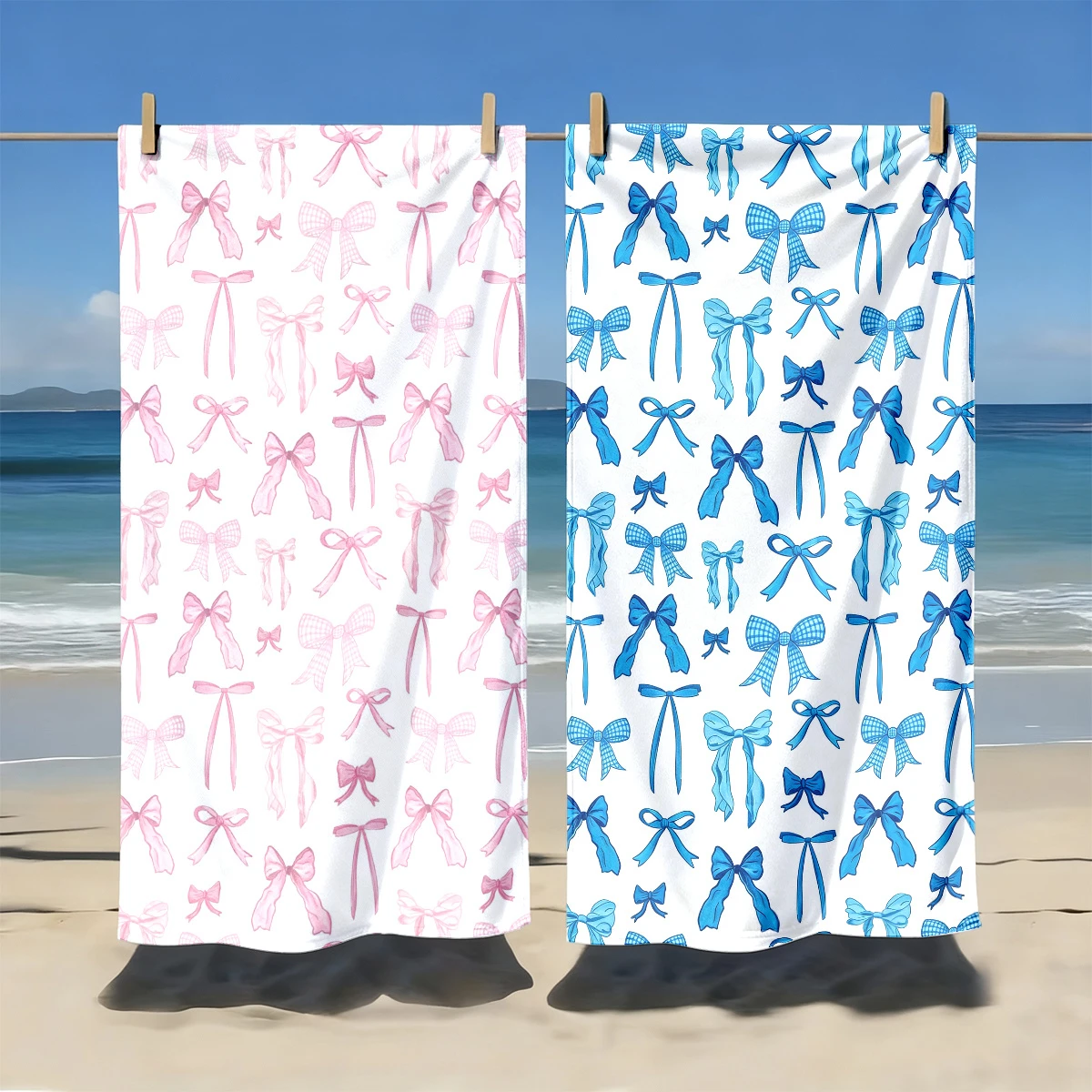 Set Of 2 Assorted Summer Beach Towels Ocean Turtle Starfish Prints_voghion.com