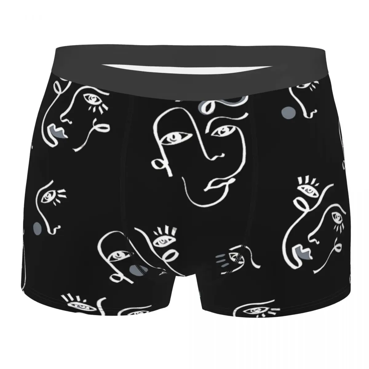 

Line Art Black Abstract Faces Underpants Breathbale Panties Men's Underwear Print Shorts Boxer Briefs