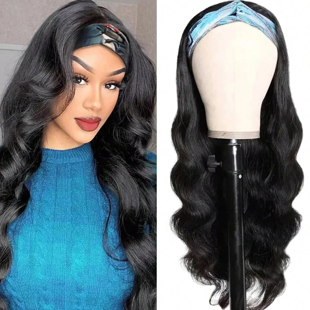 200% Density 20 Inch Body Wave Headband Wig Human Hair for Black Women None Lace Front Wigs Wear And Go Machine Made Headband