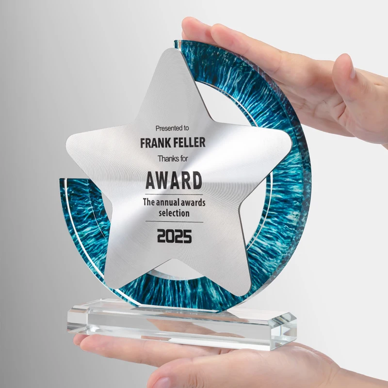 Customized Medal Metal, Excellent Staff Competitions Rewards Honors Souvenirs Decor, High-end Color Printing Crystal Trophy, 1Pc