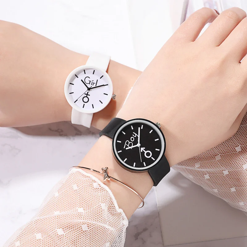 

New Simple Fashion Student Girl Korean Style Watch Women Men Couple Round Watch Wrist Band Clock Wristwatch