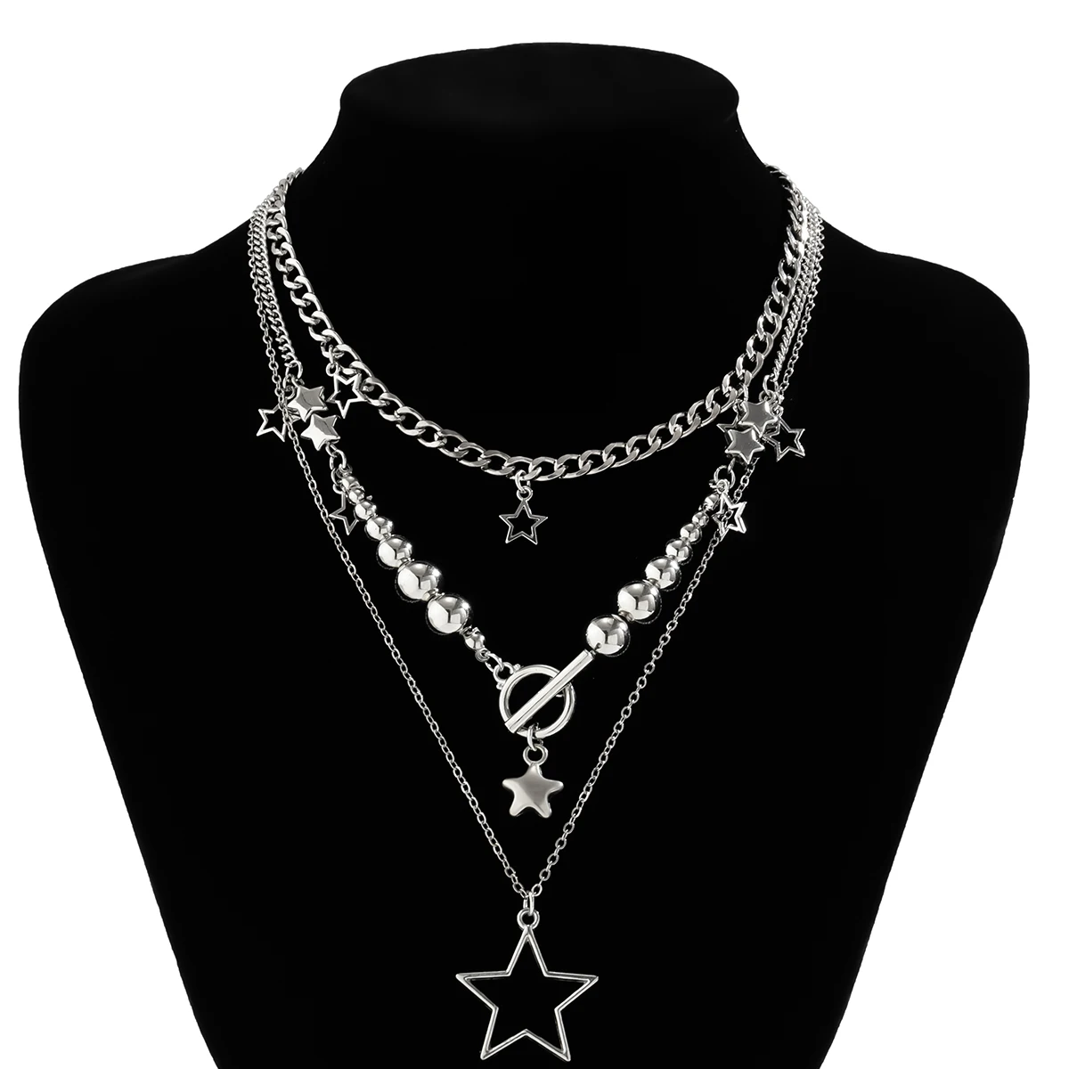 【BLACKPURPLE】Square Crystal Cuban Chain Necklace Woman IngeSight.Z Multilayer Metal CCB Beads Star Pendant Necklace