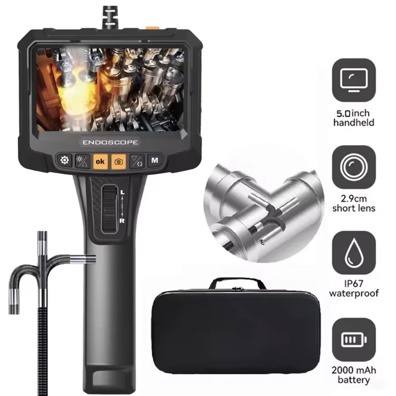 360° 2-way 3.9m/6/8mm single Dual lens 1080P Steering Industrial Borescope Endoscopy Camera 5 "HD Screen High Temperature Alarm 1