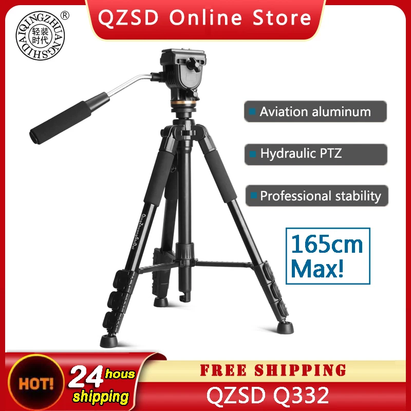 

165cm 65in Height Heavy Camera Tripod Stand Portable Professional Aluminum with Pan Head for DSLR Phone Ring Light QZSD Q332