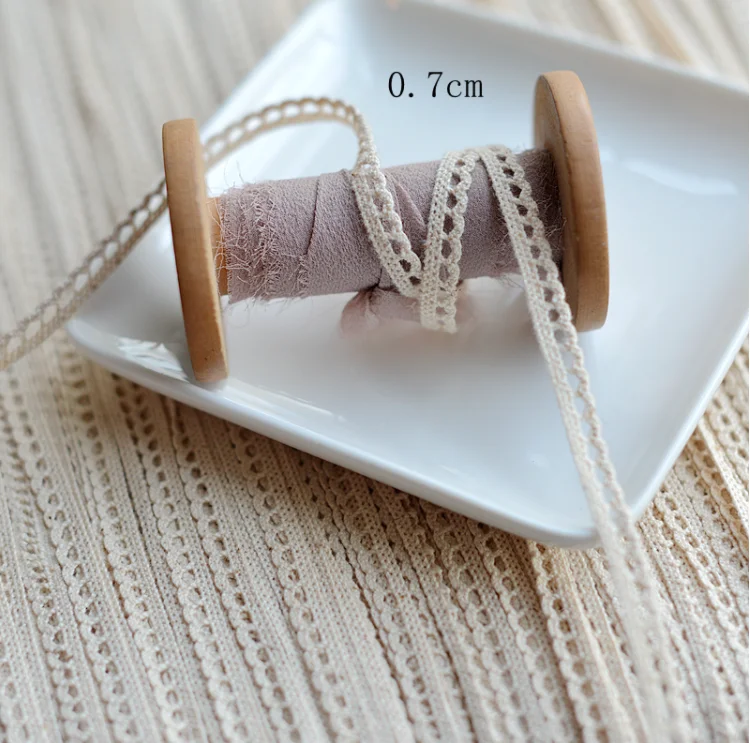 Lace sewing ribbon guipure lace trim fabric warp knitting DIY garment accessories 10 Meters 7mm beige cotton