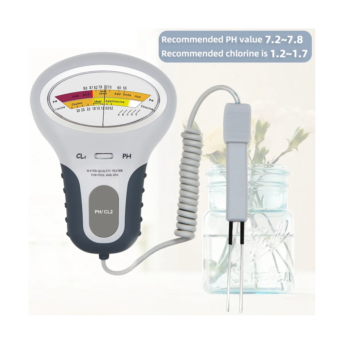 

2 in 1 PH Chlorine Meter Chlorine Tester PH Tester Chlorine Water Quality Testing Device CL2 Measuring for Pool Aquarium