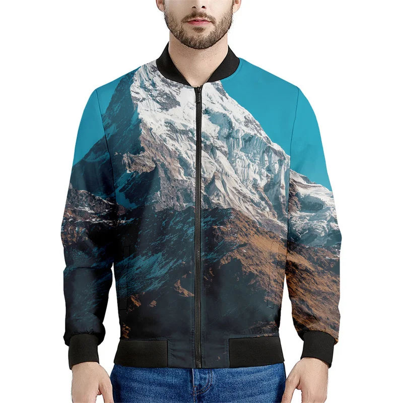 thumbnail image 1 of Chaqueta con cremallera y estampado de montaña para hombre, sudadera informal de manga larga con estampado 3D de paisajes naturales, chaquetas de gran tamaño, 1 of 4