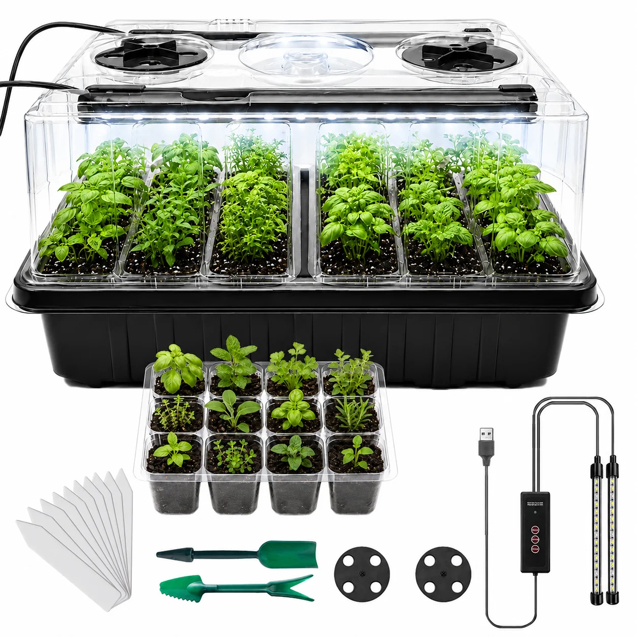 Premium Seed Starter Kit with Adjustable Ventilation & USB Controller, Indoor Tray for Optimal Germination and Growth