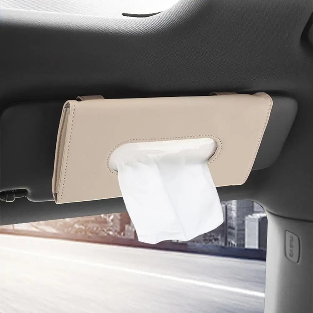 

Abrasion-resistant Tissue Holder Versatile Car Tissue Holder Faux Leather Visor Napkin Case for Home Vehicle Solid Color Hanging