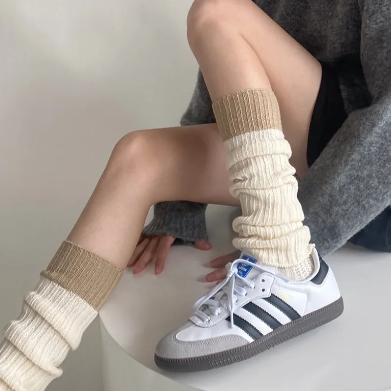 

Fashion Gaiters Boot Cuffs Woman Thigh High Warm Knit Knitted Knee Socks Stitching color Leg Warmers for Women Christmas Gifts