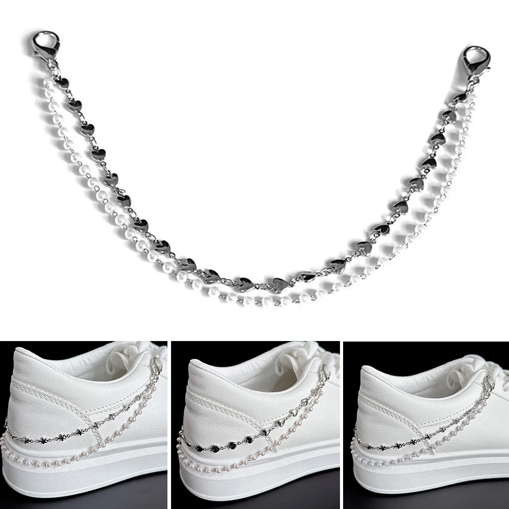 Metall-Perlenkette für Mädchen, doppellagige Schuhkette, kreative Sneaker-Schmuckketten, modische Schuhschnallen, Schuhzubehör, angesagt – Detail 12