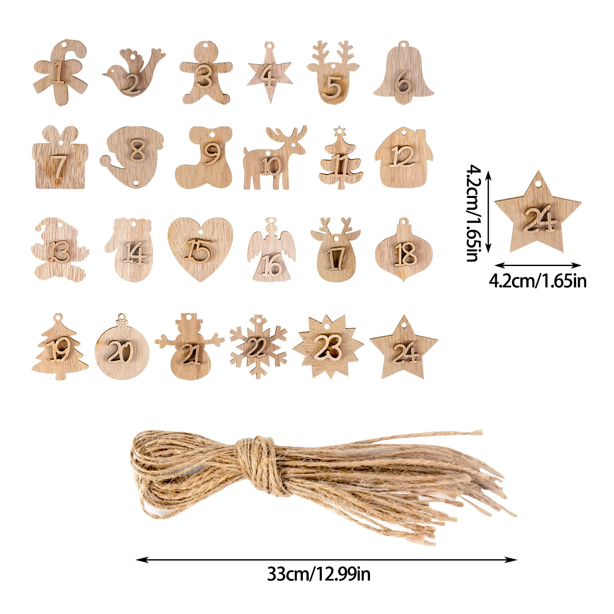 Wooden Advent Calendar Number Ornaments - Festive Countdown Decorations