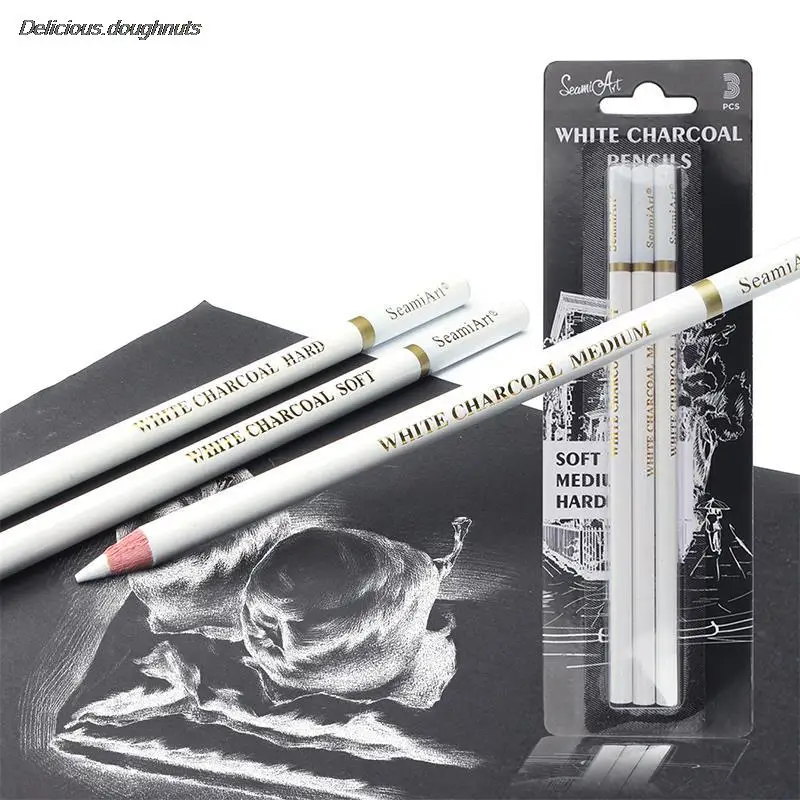 3pcs White Sketch Charcoal Pencils for Sketching Painting Drawing Standard Highlight Carbon Pens Art Craft Tools School Supplies 3pcs marco sketch painting white highlight pen charcoal pencil soft medium hard charcoal art student hand painted sketching pen