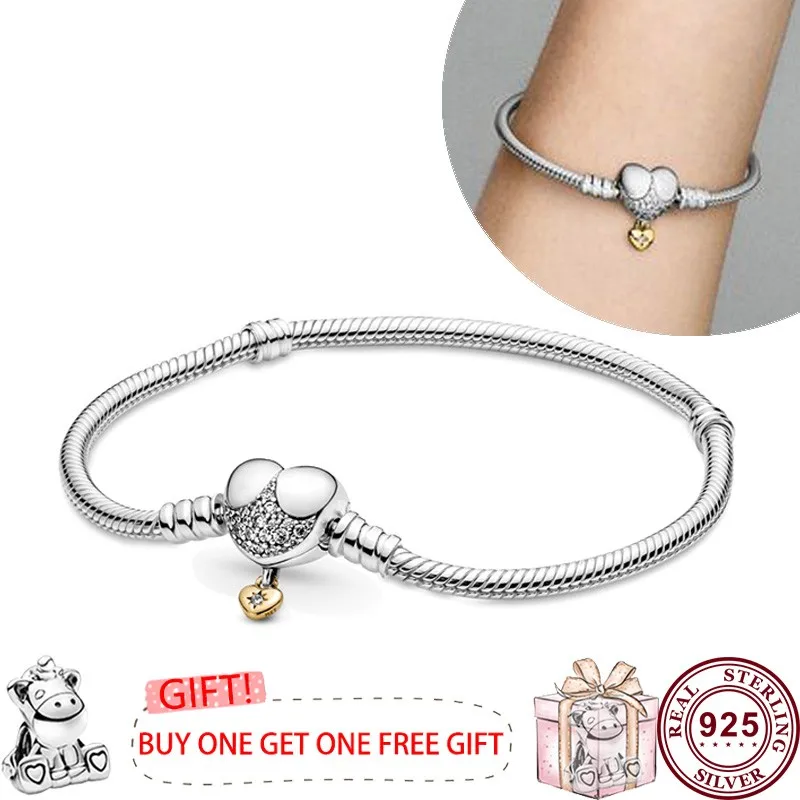 Hot Selling 925 Silver Shining Eternal Love Heart Women's Original Meteor Logo Feather Bracelet Wedding DIY Charm Jewelry