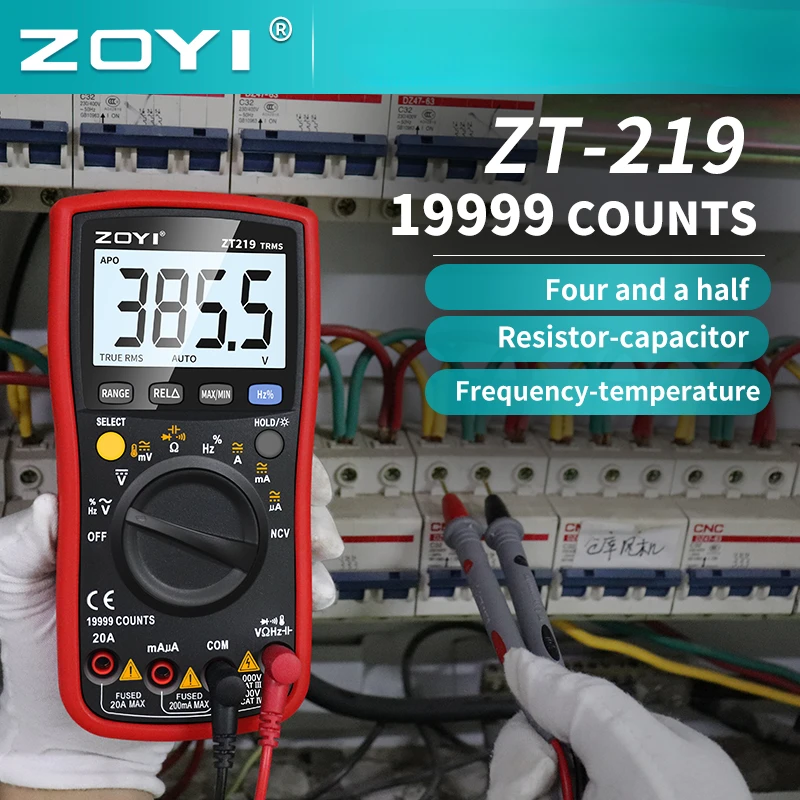 

ZOYI ZT219 Digital multimeter 19999 Counts True RMS automotive electrical Transistor Capacitor NCV tester Professional meter