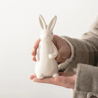 Bookshelf Easter Decorations White Ceramic Bunnies Home Tabletop  Bunny Microlandscape Ornament For Garden Backyard Decor Crafts 1