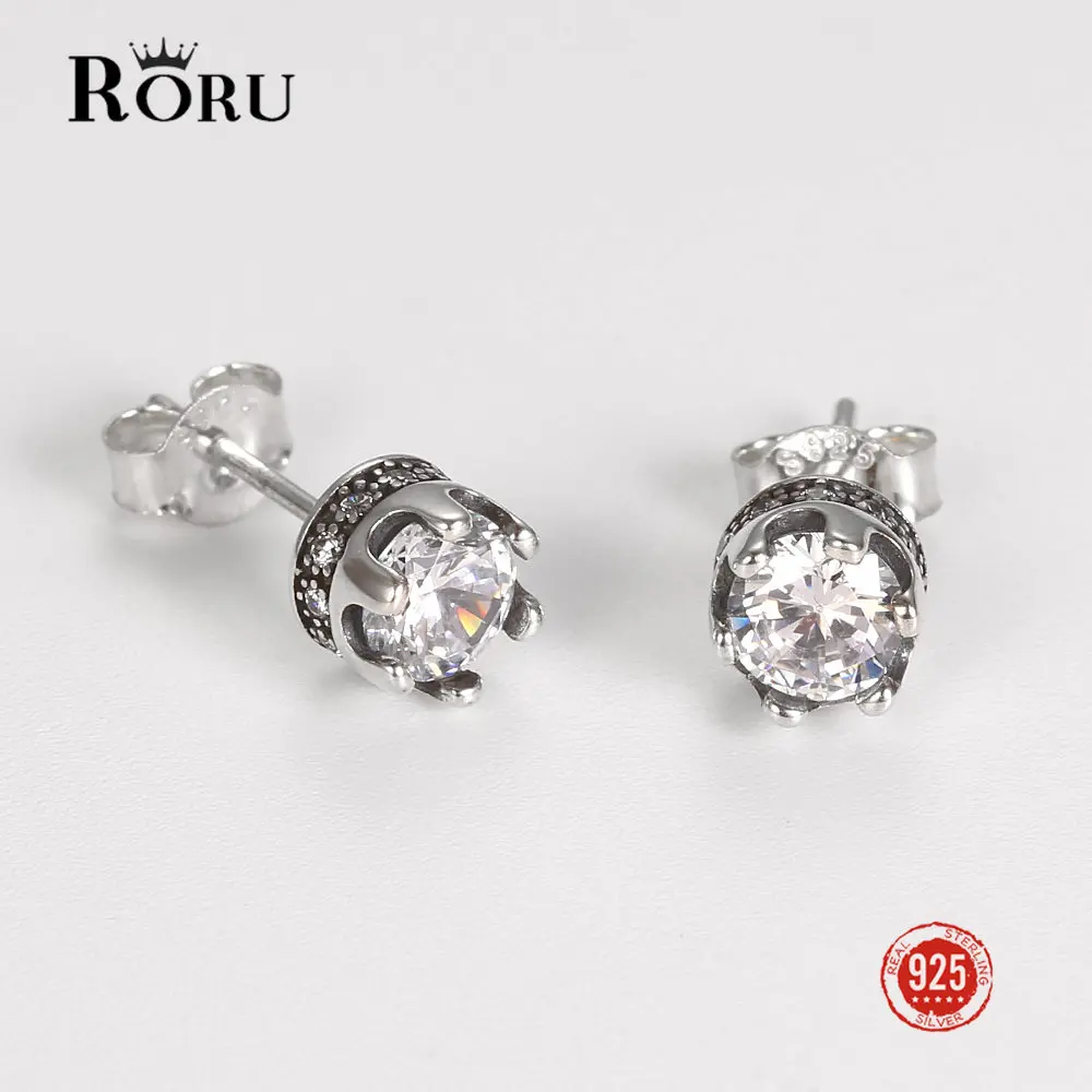 

RORU Vintage Design 925 Sterling Silver Shiny Zircon Round Geometric Stud Earrings for Women's Trend Earrings 2022 Fine Jewelry