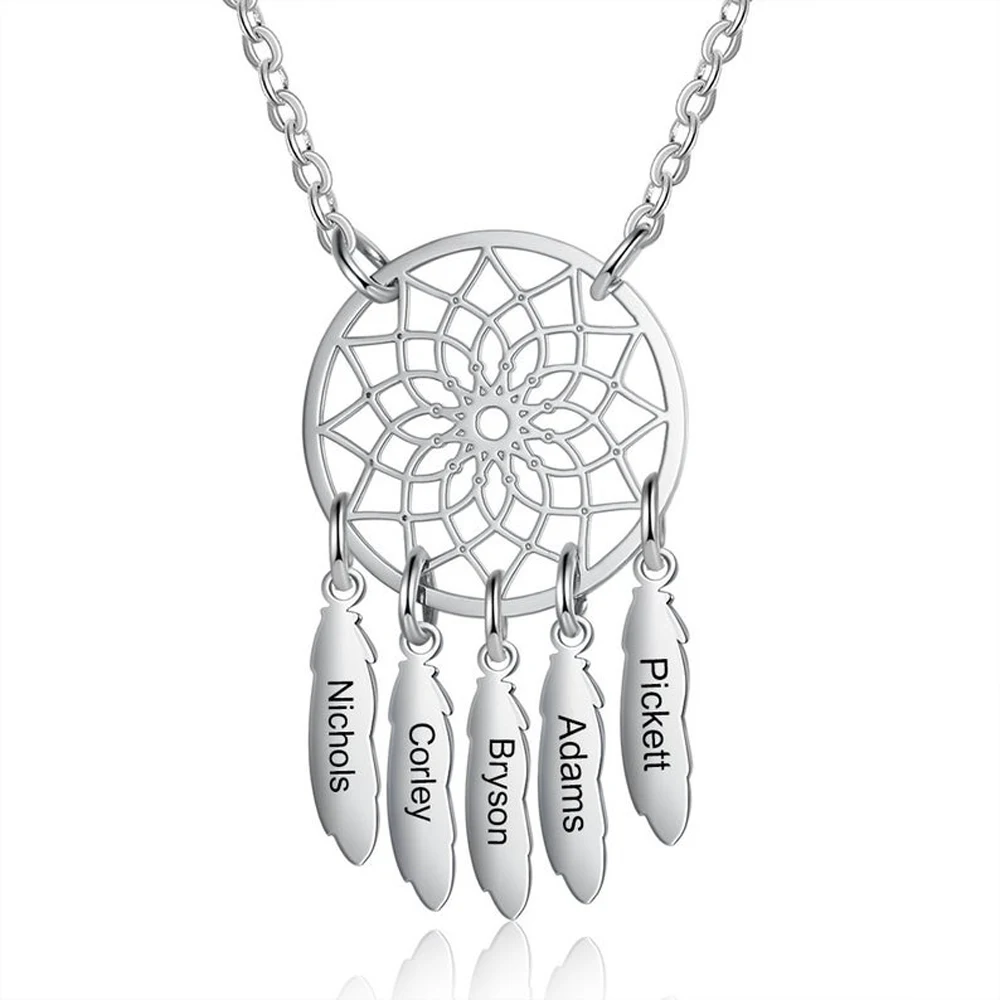 Bohemian Custom Personalized Creative Dream Catcher Necklace Multi-Name Stainless Steel Women Mandala Lotus Jewelry Family Gifts