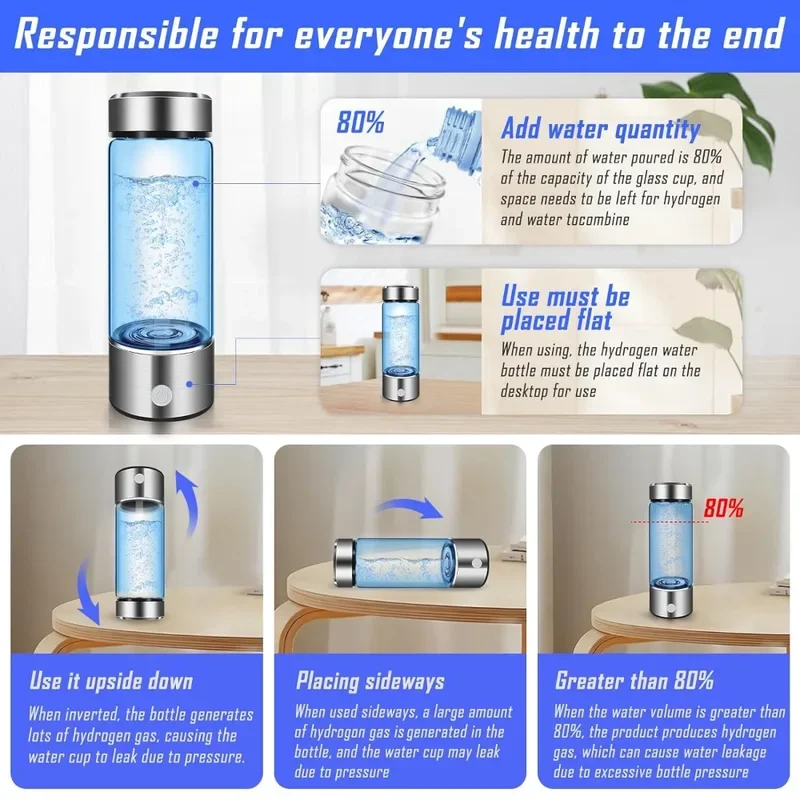 420ml Hydrogen-Rich Water Cup Portable Hydrogenated Water Bottle Alkaline Maker Rechargeable Antioxidan Hydrogen Generator