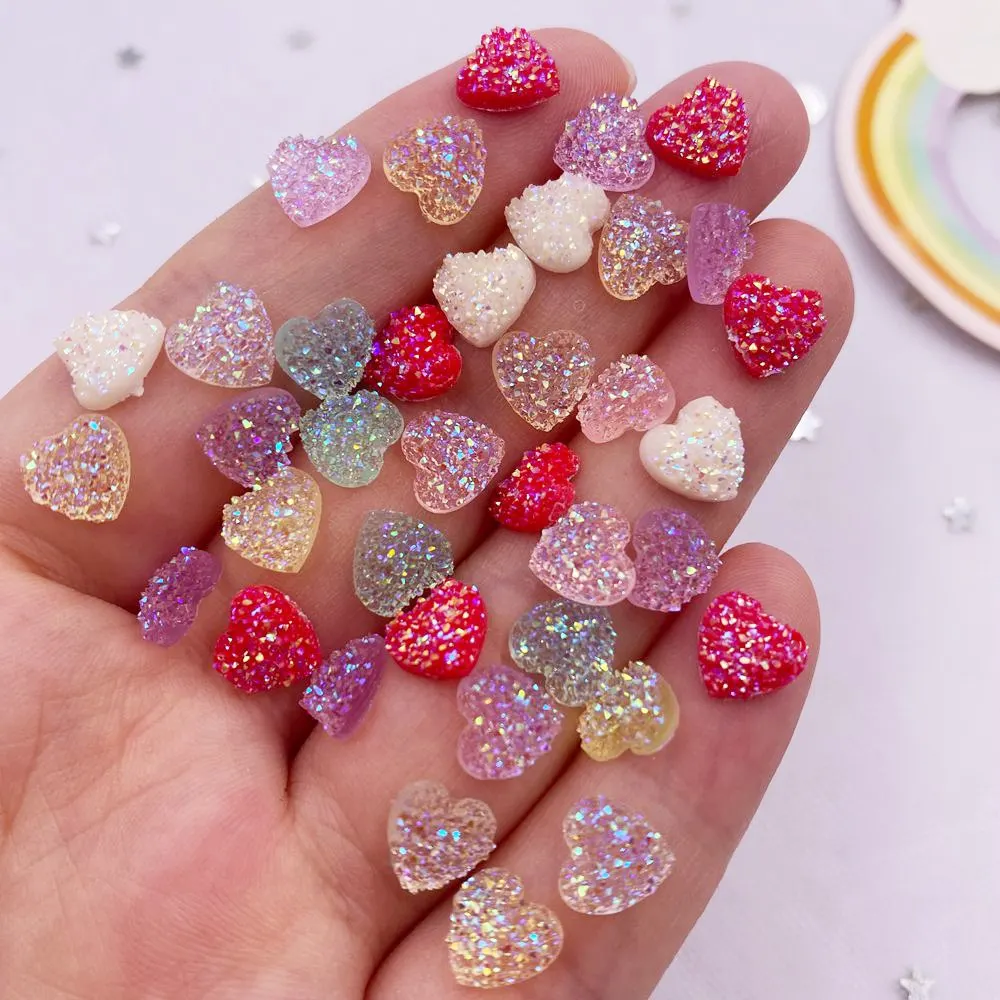 100pcs AB 수지 8mm 블링 캔디 컬러 미니 스위트 하트 광석 플랫 백 라인 ..