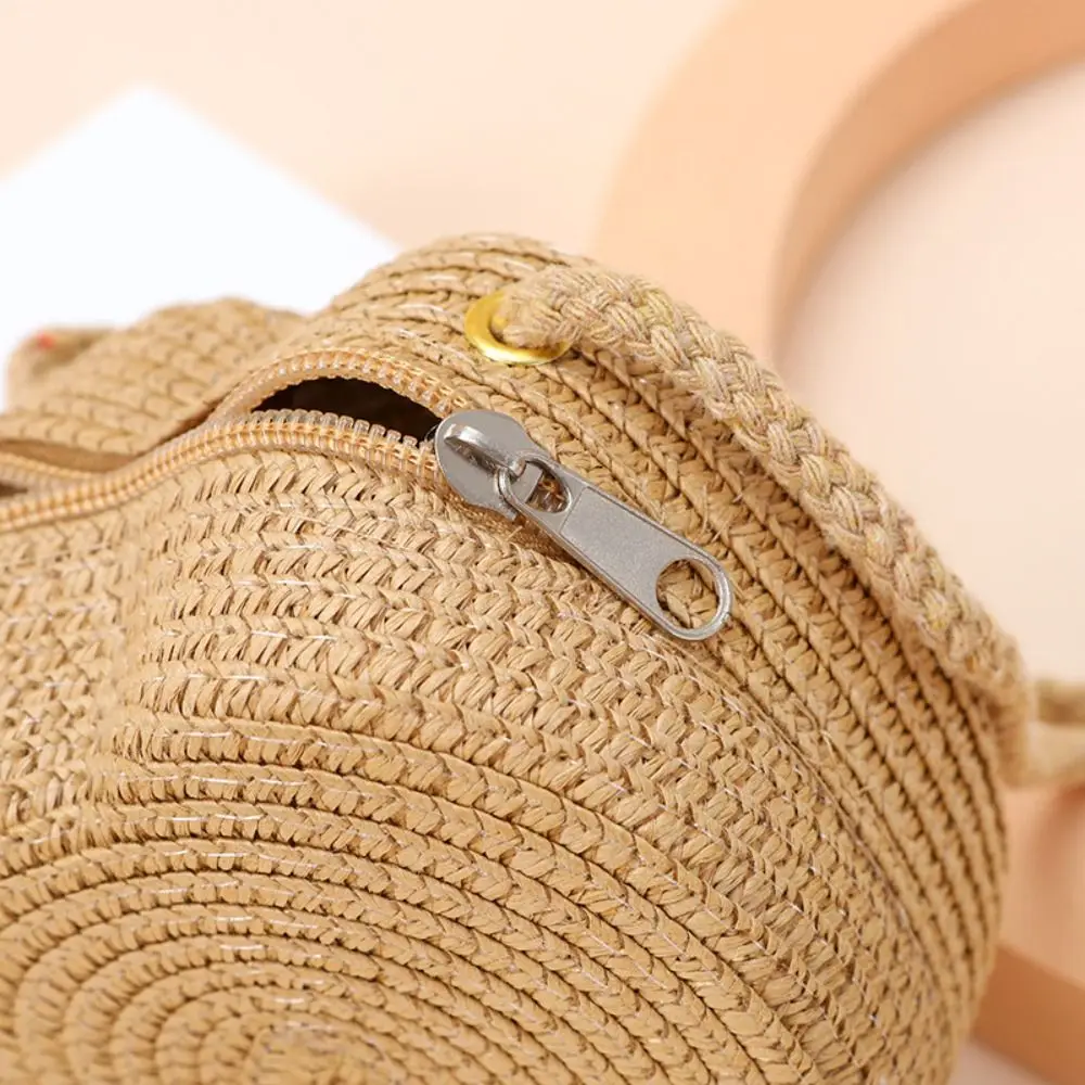 High Quality Woven Straw Shoulder Bags Cute Heart Shape Crossbody Bag Travel Lightweight Coin Purse for Children