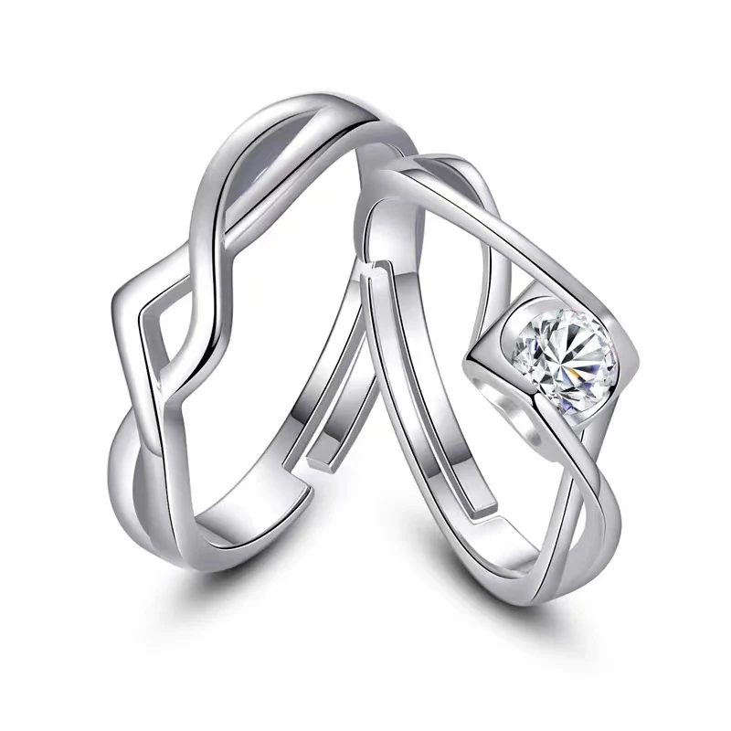 Wedding Rings Couple Rings 2Pcs/sets Zircon Heart Adjustable For Women Men