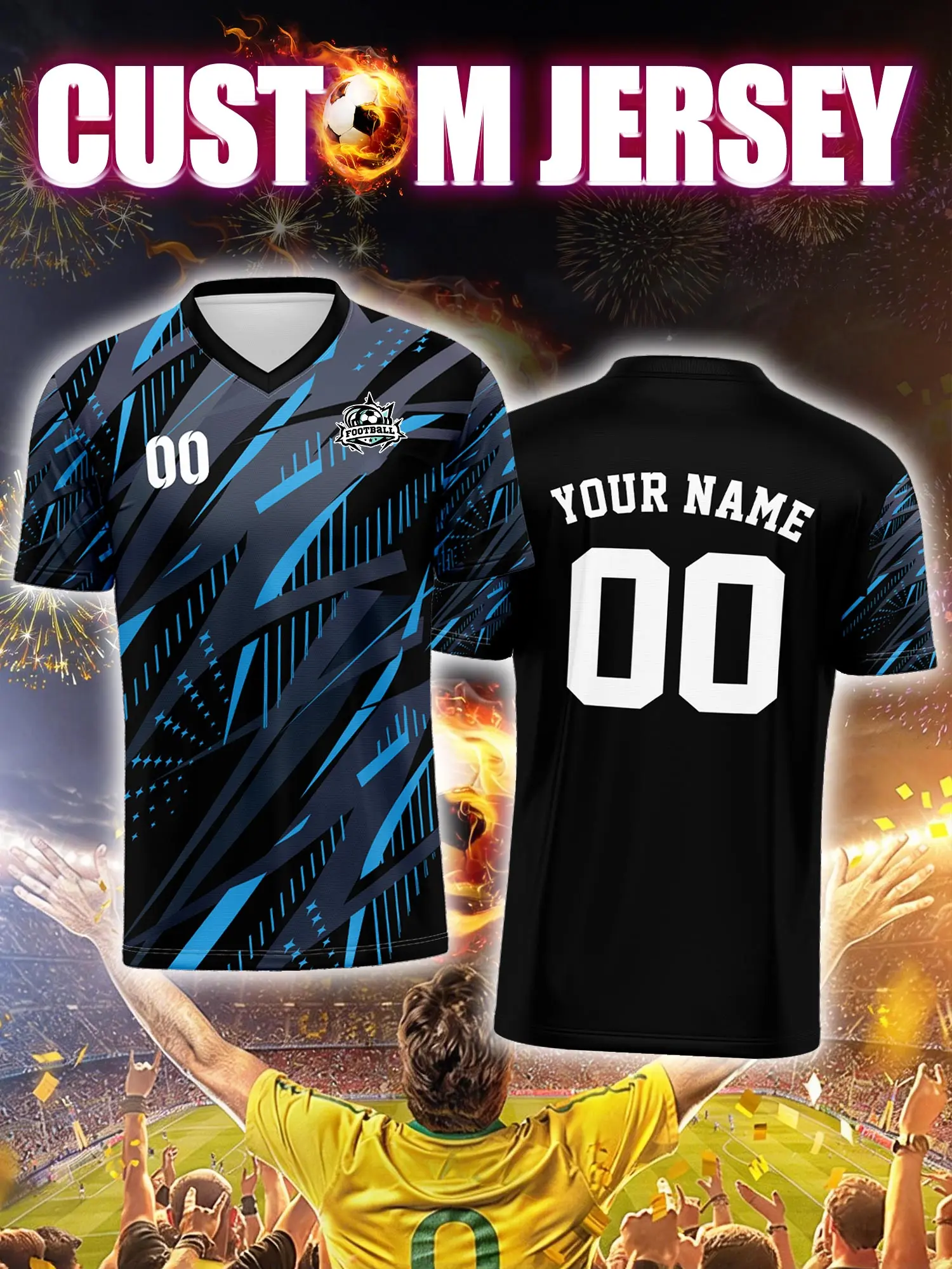 Custom Image Number Name Soccer Jersey,Backyard Watch Party Kit,Casual Soft Gra…