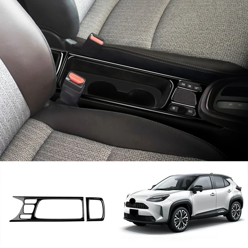 2Pcs Center Console Panel Water Cup Holder Cover Trim Sticker Per Toyota Yaris Cross 2021 2022 2023 Rhd